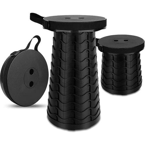 Portable Folding Stool 150kg Black, Heavy Duty Telescopic Space Saving Seat UK