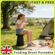 Black Round Telescopic Folding Stool, Portable Camping Seat for Outdoor Travel