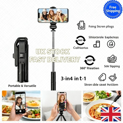 Selfie Stick with Remote, Extendable Tripod Stand & Phone Holder, Universal UK