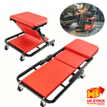 36" 2-in-1 Folding Garage Creeper Stool, 150kg Rolling Mechanic Seat with Padded