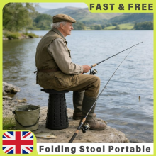 Black Round Folding Stool Telescopic, Adjustable Camping Seat for Garden Travel