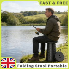 Portable Telescopic Folding Stool Round Black, Outdoor Camping Seat UK