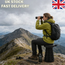 Portable Folding Stool,Round Black Telescoping Seat for Outdoor Camping & Indoor