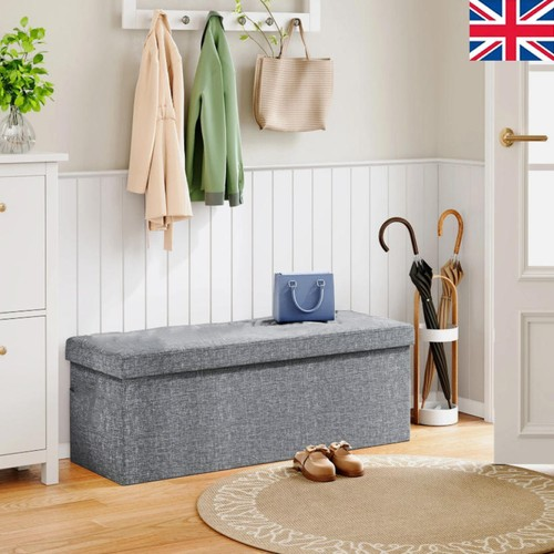 Folding Storage Ottoman Seat Grey Stool Home Chair Footstool Storage Box . 1