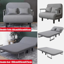 Double Folding 5 Position Convertible Sleeper Armchair Chair Sofa Bed Grey NEW~