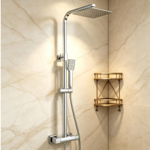 Bathroom Thermostatic Exposed Shower Mixer Twin Shower Head Square Bar Chrome `