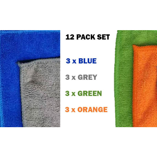 True Face (30cm x 30cm, Multicoloured -  12 Pack) Microfiber Cleaning Cloths 10/12 Pack Drying Towel 2