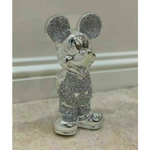 Silver Crushed Diamond Minnie Micky Mouse Ornament
