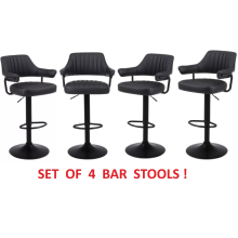Set of 4 Black Paloma Faux Leather Bar Stools Gas Lift Swivel Breakfast Kitchen Island Chairs Padded Arms & Back