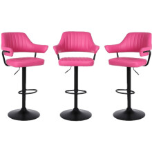 Set of 3 Pink Paloma Faux Leather Bar Stools Gas Lift Swivel Breakfast Kitchen Island Chairs