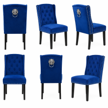 Set of 6 Blue Velvet Lion Knocker Dining Chair - Modern Dining Room Furniture