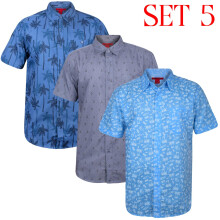 (XL, Dark Blue, Charcoal, Sky) 3-5 Pack Mens Hawaiian Floral Short Sleeve Shirts