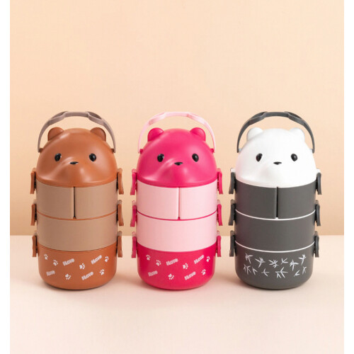 Stackable Bento Box Portable Leak Proof Bento Box Japanese Style Double-Layer Bento Box(Brown)