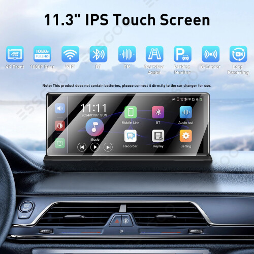 11.3" Portable Wireless Apple Carplay Android Auto Touchscreen Car Stereo Radio 2