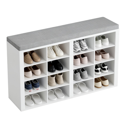 Shoe Storage Bench with Padded Seat, 16 Open Compartments 1