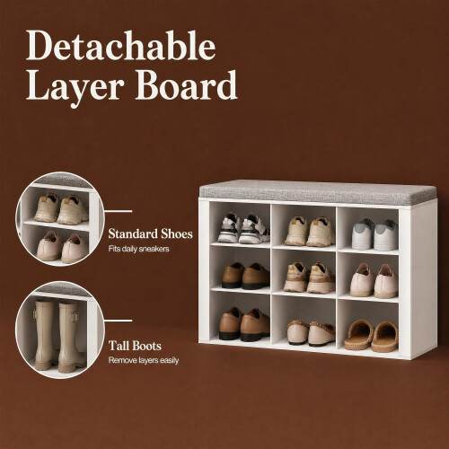 Shoe Storage Bench with Padded Seat, 9 Open Compartments 1
