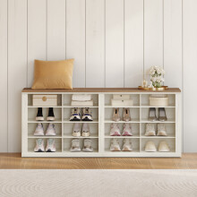 Shoe Storage Bench with 16 Compartments, White and Brown