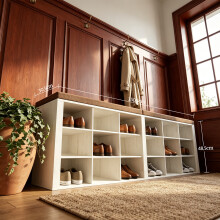 Shoe Storage Bench with Padded Seat, 18 Open Compartments