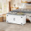 Shoe Storage Bench with 2 Barn Doors and Padded Seat, White 4