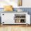 Shoe Storage Bench with 2 Barn Doors and Padded Seat, White 1