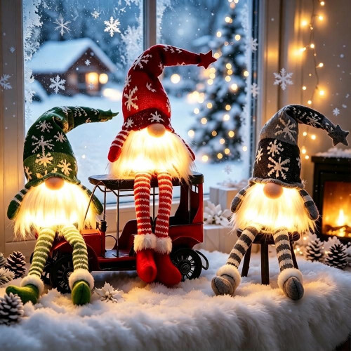 3 figuras de gnomos de Natal iluminadas com LED para decoração de mesa