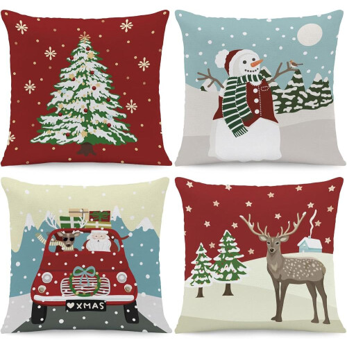 4 pudebetræk 45x45cm Julemandshjort Polyester