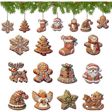 Conjunto de 24 enfeites de Natal para árvore, pingentes de madeira, cor natural.