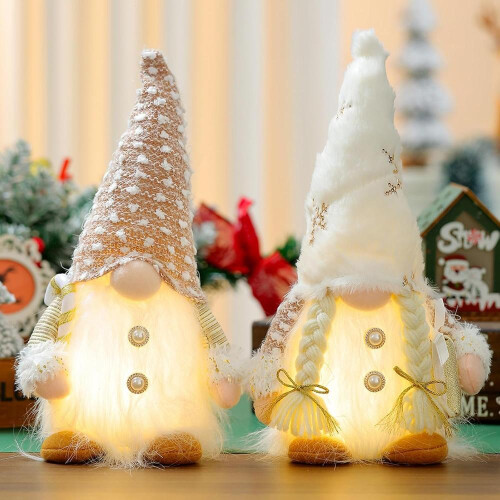 2 Elfos de Natal de Pelúcia com Luzes LED para Decoração
