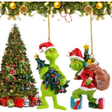 2 peças de enfeites de Natal em resina com figuras de elfos em 3D para árvore de Natal