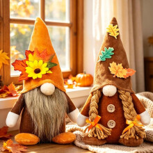 peças de decoração de outono: gnomo de girassol feito à mão