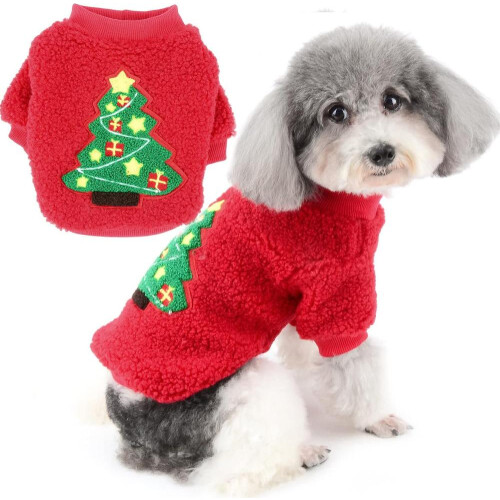 Χειμερινό παλτό S για μικρά σκυλιά, φλις, κόκκινο, χριστουγεννιάτικ