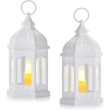 2 Lanternas de Vela LED Vintage, Branco Quente, Luminárias de Vento Decorativas