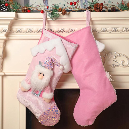 Weihnachtsstrumpf 44cm Rosa Plüsch Nikolausstrumpf Deko 2