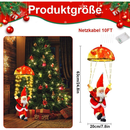 Weihnachtsmann Lichterkette Fallschirm 70 LED Warmweiß Timer 1