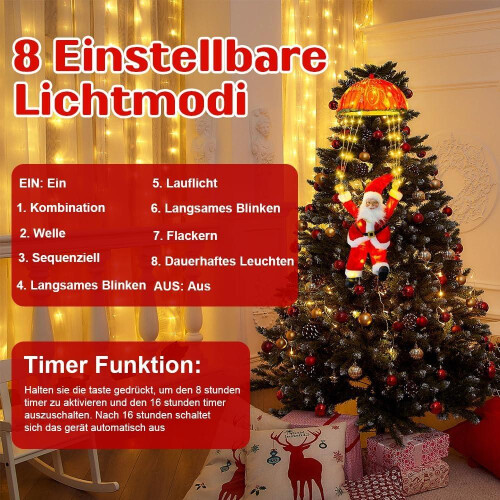 Weihnachtsmann Lichterkette Fallschirm 70 LED Warmweiß Timer 2