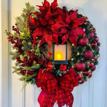 Karácsonyi koszorú 40 cm-es piros LED lámpás adventi koszorú dekoráció