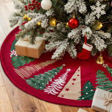 Juletre-teppe i fløyel 120 cm rødt rundt juletre-teppe