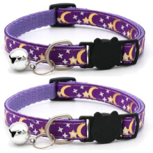 2er-Pack Sicherheits-Katzenhalsbänder mit Schnellverschluss und Glocke und reflektierende Katzenhalsbänder mit Glocken (Lila)