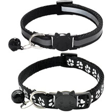 2er-Pack Katzenhalsbänder mit Schnellverschluss, reflektierendes Kätzchenhalsband mit Glocke und Sicherheitsverschluss (Schwarz)