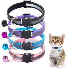 Packung mit 4 Katzenhalsbändern mit Sicherheitsverschluss, verstellbare Kätzchenhalsbänder mit Glocke, reflektierend und mit Schnellverschluss