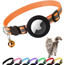 Airtag Katzenhalsband Schnellverschluss, Katzenhalsband mit Air Tag Halter (Orange)