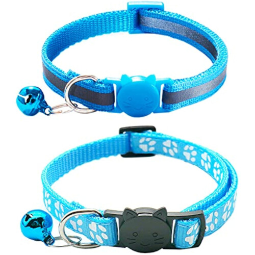 2Pack Cat Collars Quick Release Reflective Kitten Collar with Bell & Safety Release (SkyBlue) 19-32cm