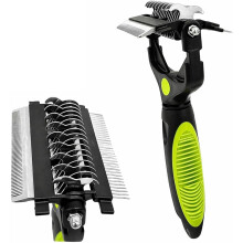 Cepillo de aseo 3 en 1 para deslanado y desenredo, herramienta para gatos y perros de pelo corto y largo, elimina nudos (Verde)