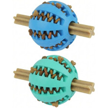 2 pakker godbitdispenserende baller for hunder (7cm), gummipuslespill mot kjedsomhet og IQ-trening, tyggeball for tannrengjøring (Blå/Te)