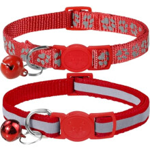 Cat Collar with Bell and Breakaway Safety Release – 2-Pack Reflective Kitten Collars Adjustable 19–32 cm Bright Red