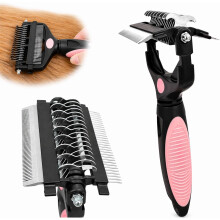 Cepillo de aseo 3 en 1 para deslanado y desenredo, herramienta para gatos y perros de pelo corto y largo, elimina nudos (Rosa)