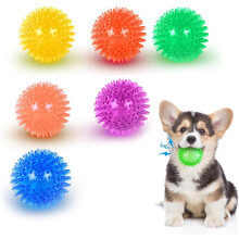 6 stk pibende hundlekeballer, 5.5cm piggete gummityggeballer for valper som får tenner og små og mellomstore hunder, flyting, tannrens (S)
