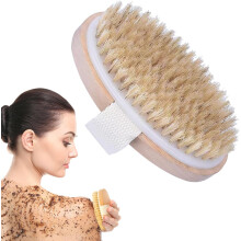 Cepillo de baño de sisal con cerdas de jabalí, cepillo corporal de madera con correa de mano, masaje exfoliante para la ducha, cepillado en seco