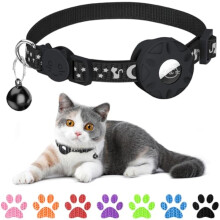 Airtag Katzenhalsband, reflektierendes Halsband mit Sicherheitsschnalle und wasserdichtem AirTag Halter, 3/8" Breite, für Katzen und Hunde (Schwarz)