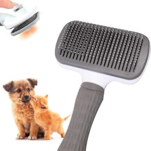 Cepillo para gato y perro de pelo largo, deslanado, desenredado, cerdas de silicona y acero, ergonómico, accesorios para mascotas (Gris)